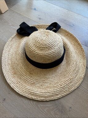Straw Wide-Brim Sun Hat with Black Ribbon